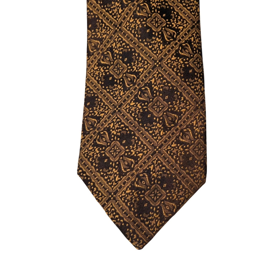 Mr John Beau Brummell Vintage Brown Bronze Geometric Medallion Men's Necktie Tie